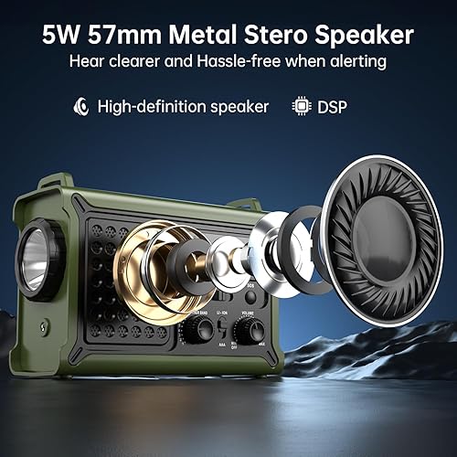 Miniatura 4 de Radio de emergencia de 12000 mAh44400 mWh, radio meteorológica aprobada por NOAA con panel solar portátil AMFM, manivela, entrada de CA, batería