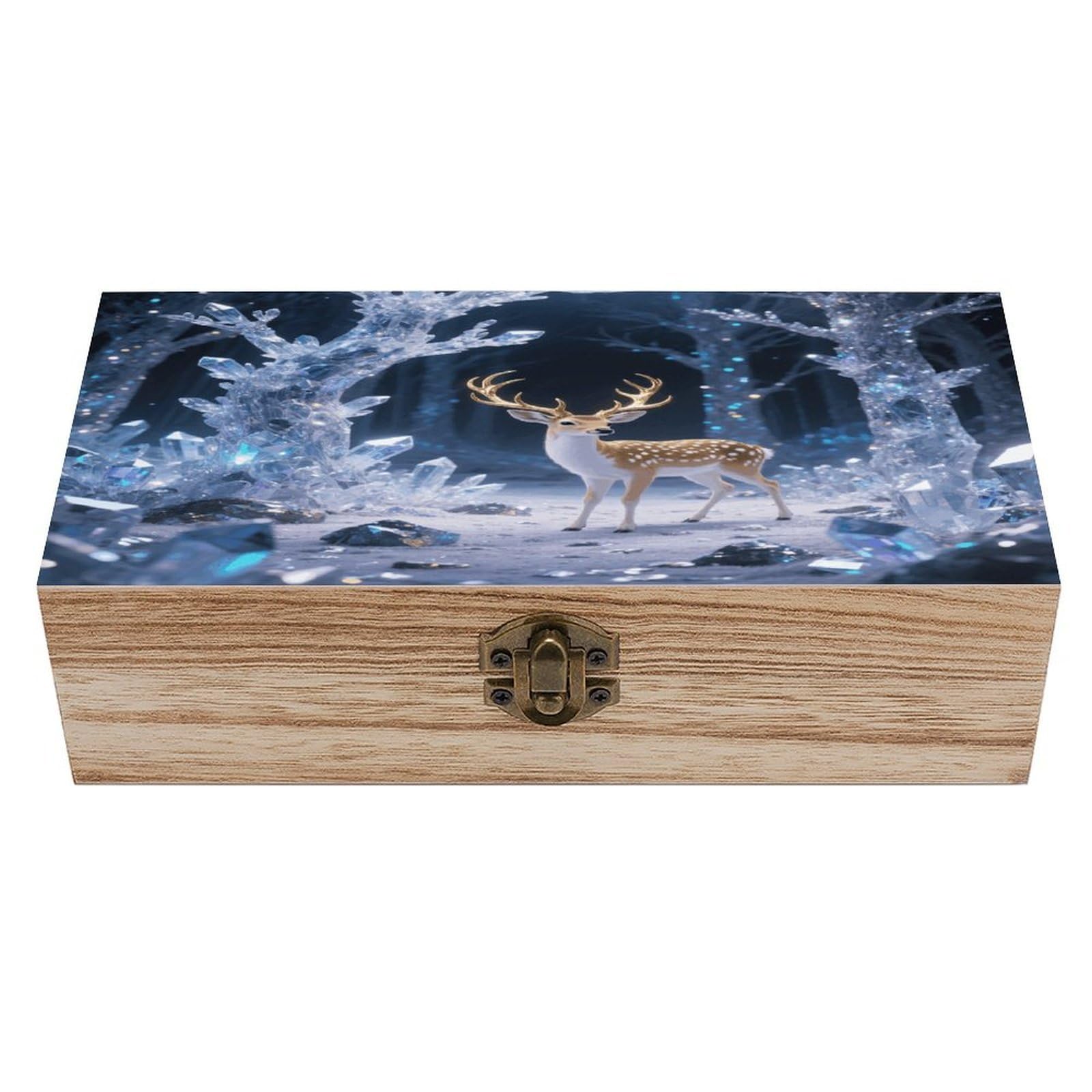 VstaDank Deer in Crystal Forest Wooden Storage Box Decorative Jewelry Case with Lids Exquisite Wood Box Letters Gifts Acacia Wood Boxes Fashion Wooden Keepsake Boxes for Men Women