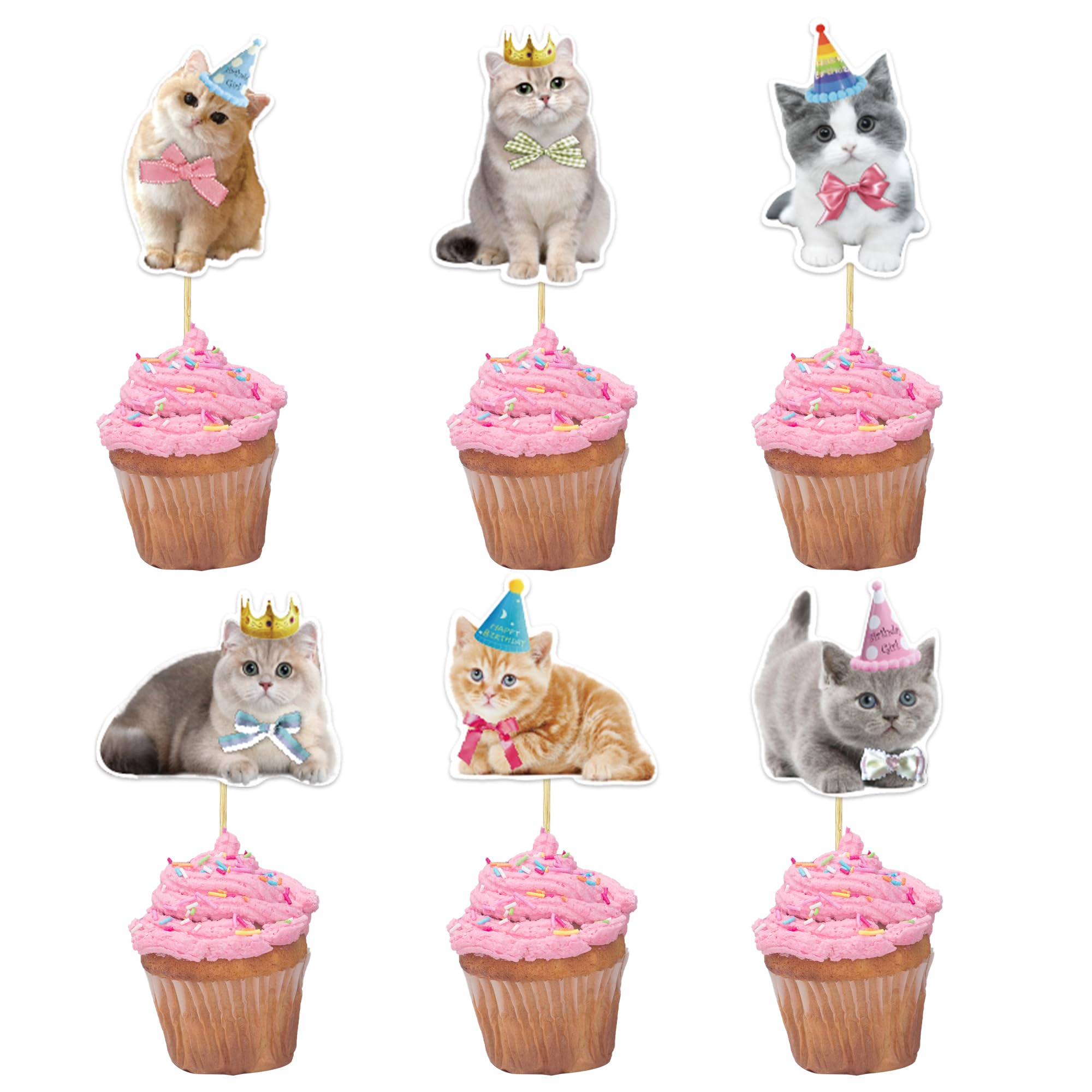 24Pcs Cat Cupcake Toppers Cats Face Cake Toppers Kitten Pet Theme Decorations Suitable For Cat Themed Birthday Parties Or Baby Showers Party