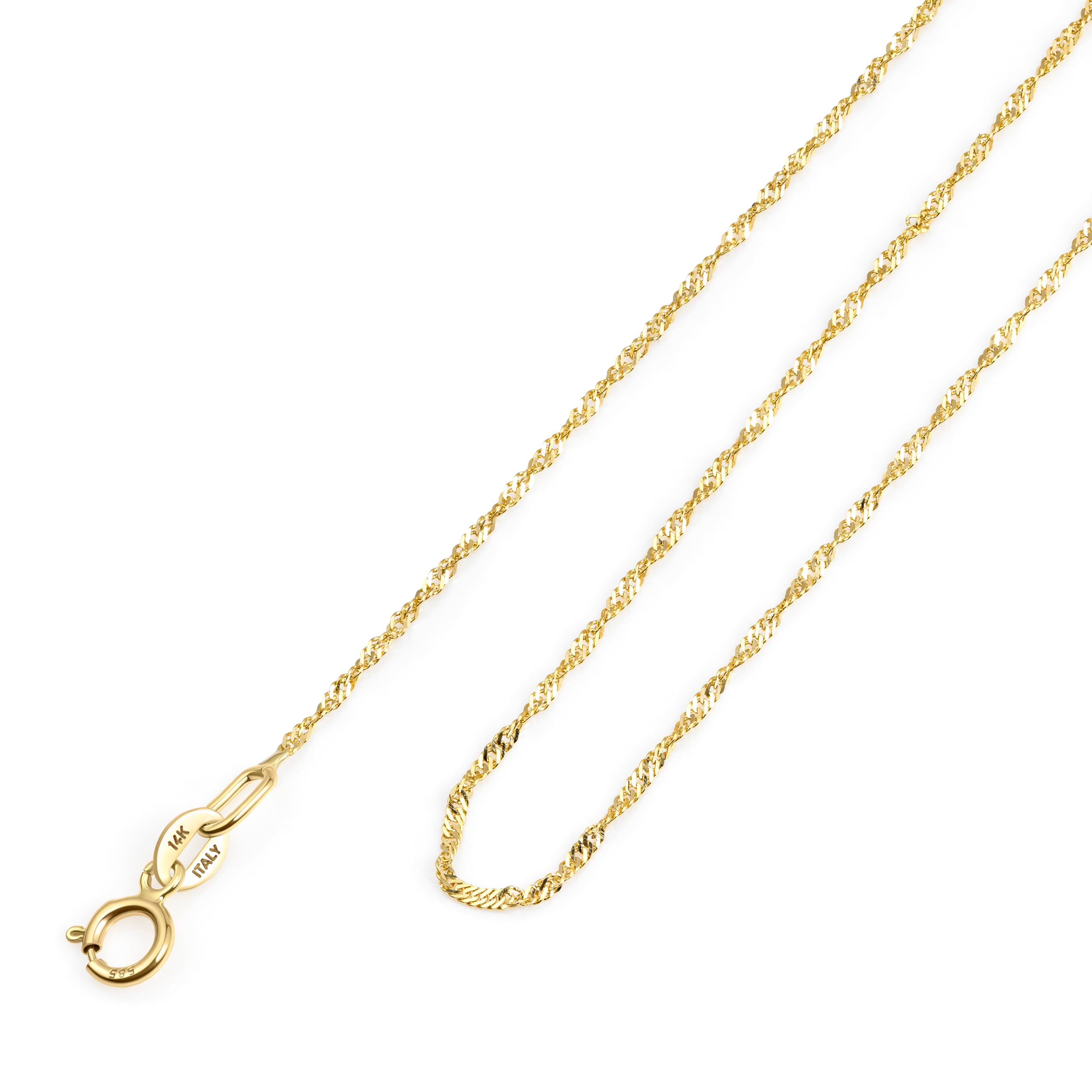 Amberta Cadena en Oro de 14 18 Quilates para Mujer y Hombre | Collar Fino Elegante Sólido Veneciano Barbado Singapur Delicado Gargantilla 40 45 50 cm