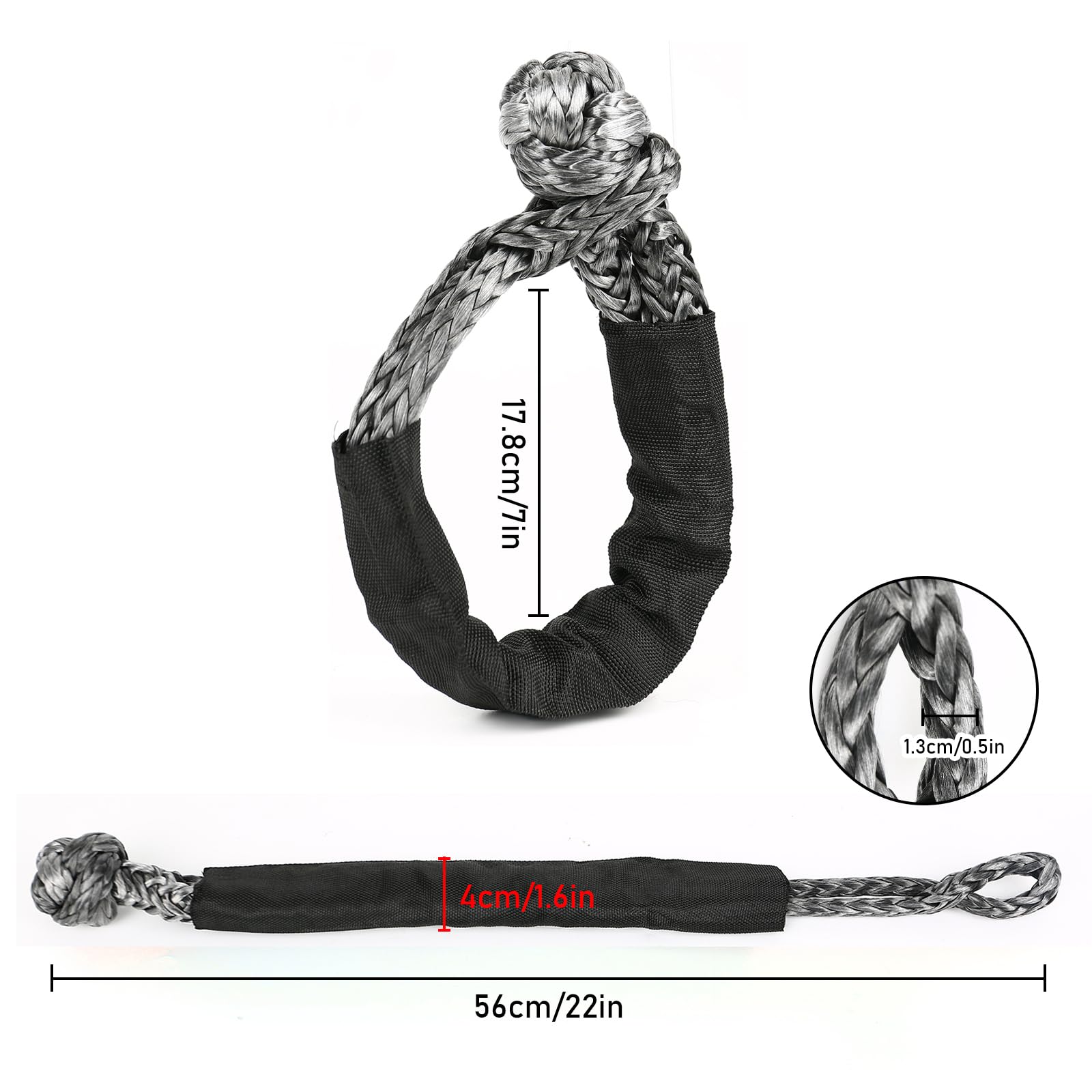 Manille synthétique 1/2 treuil avec récupération, 41000LBS & manchons de protection, kit de manilles souples pour ATV, UTV, SUV, tout-terrain, remorquage, chariots (shackle souple noir)