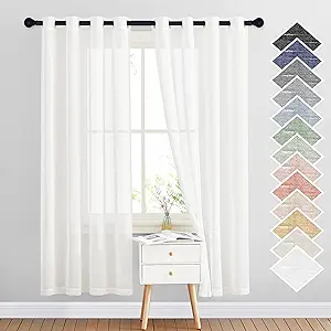 NICETOWN Linen Curtains Semi Sheer Bedroom Window Curtains, Grommet Casual 72" Long Thick Semitransparent Flax Sheer Window Treatment Privacy for Nursery, Ivory, 1 Panel = 52" W, Sold by 2 Panels