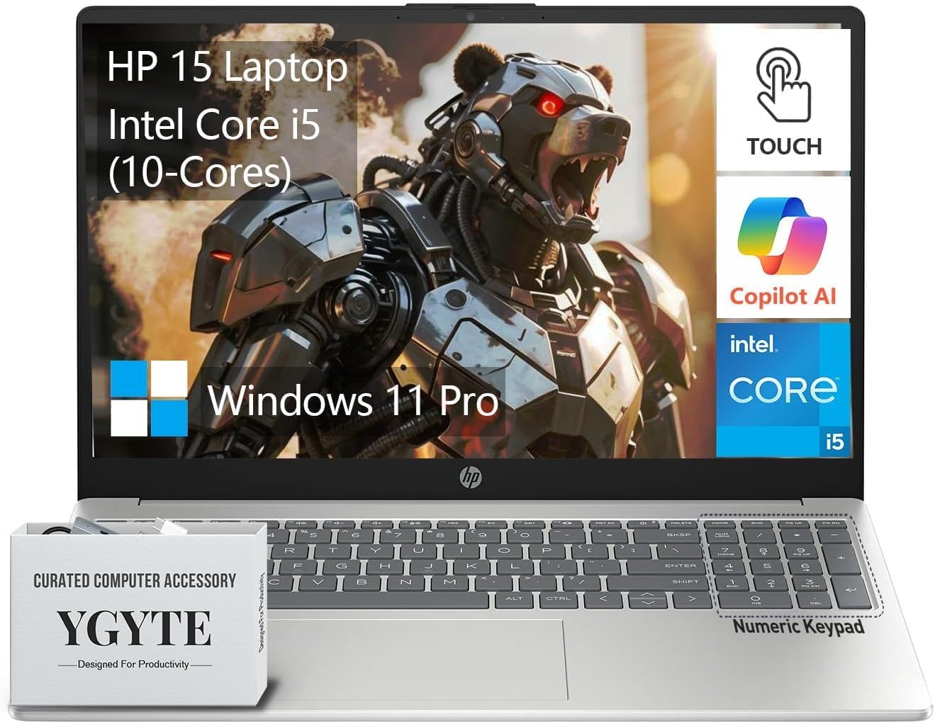 HP 15.6 Laptop Touchscreen Computer, Intel 10-Core i5, Touch Screen Laptop 15 Inch, 64GB RAM 2TB SSD, Windows 11 Pro, 10-Key Number Pad, Killer Wi-Fi 6E
