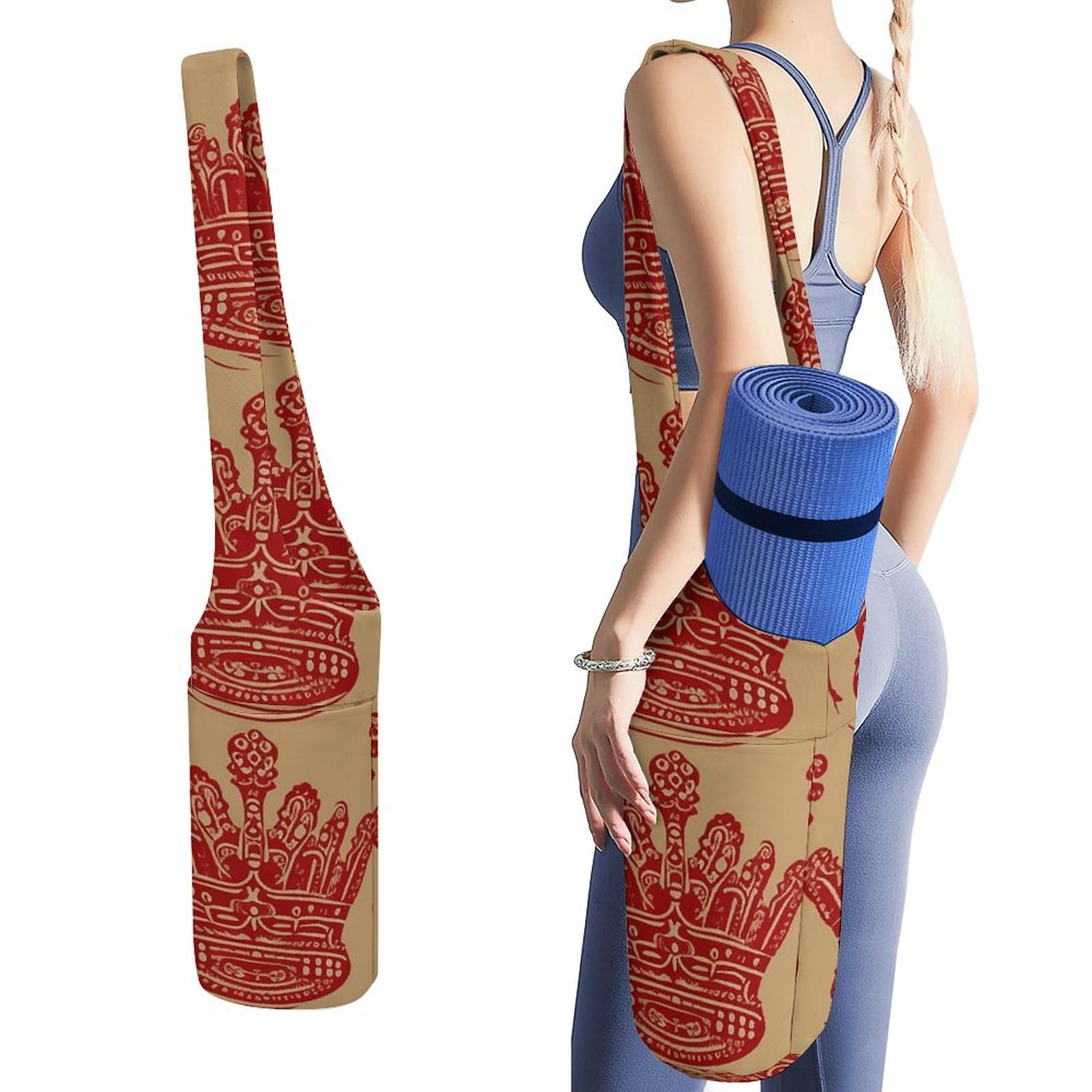Sac de tapis de yoga en toile rouge avec grande capacité de rangement - 8