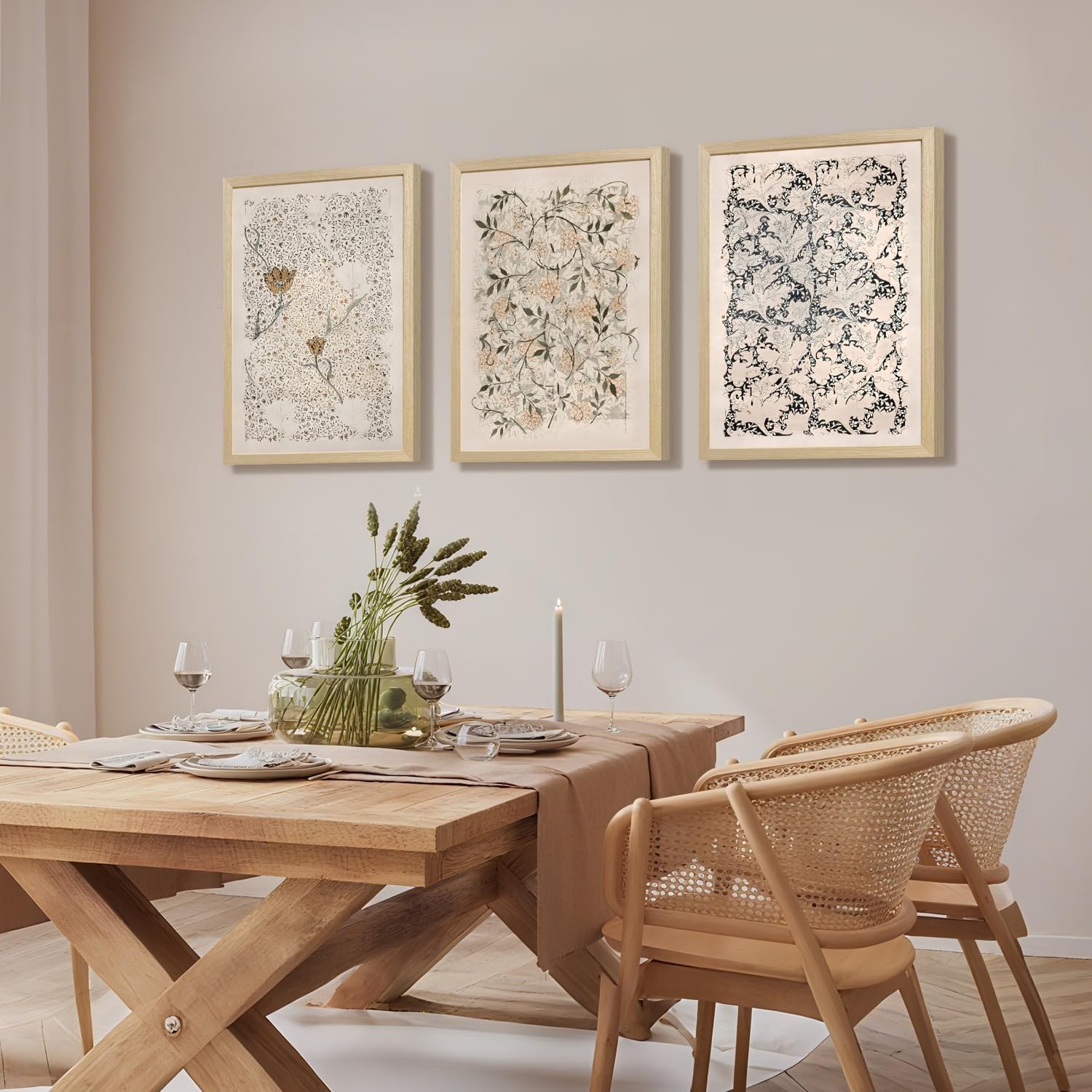 IAFWZX Wood Framed William Morris Wall Art, Vintage Rustic Flowers Wall Decor, Classic Nature Botanical Canvas Paintings, Retro Neutral Farmhouse Floral Poster Prints for Bedroom Living Room16 x24 x3