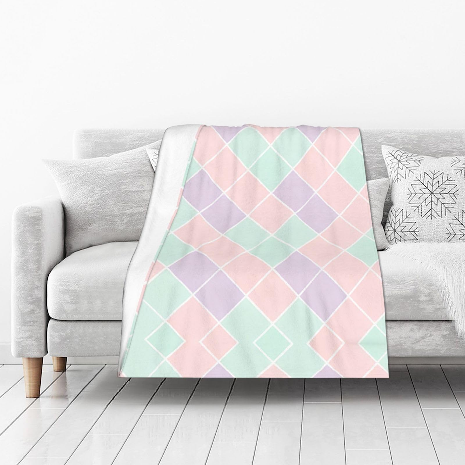 DUYIOKH Pastel Diamond Grid Pattern Print Thick Throw Blanket, Blanket for Couch Bed Warm Travel Blanket for Camping Movie Night