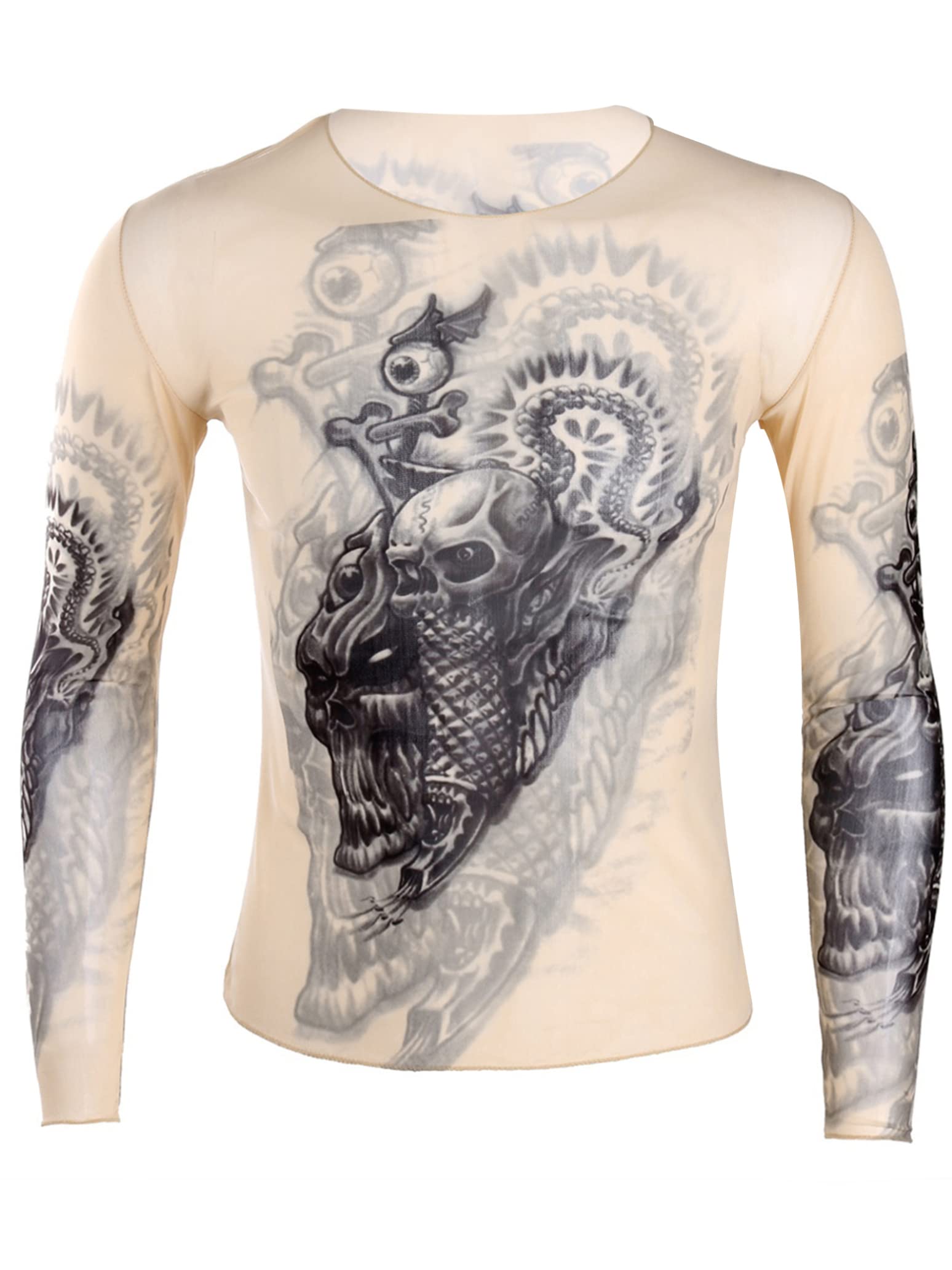 NikiikooMen's Sports Long Sleeve Elastic Cycling Fitness T-Shirt Fake Tattoo Tribal Inspired Print Tops