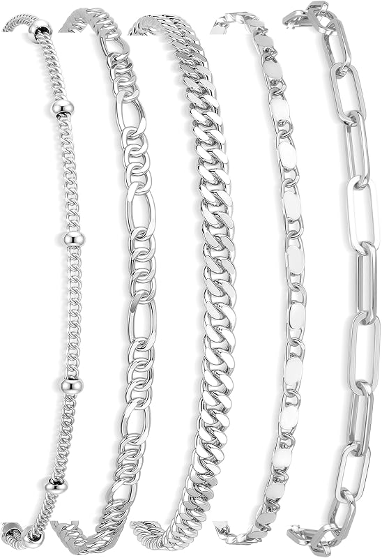 Juego de pulseras de oro para mujer, no se deslustran, modernas, chapadas en oro de 14 quilates, delicadas pulseras apilables con clip de cadena de eslabones cubanos, pulseras simples y lindas, juego de joyas ajustable de 7 pulgadas + 2 pulgadas