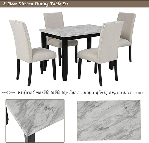 Miniatura 4 de LZ LEISURE ZONE Juego de mesa de comedor, juego de mesa de comedor de cocina para 4, juego de mesa de comedor y sillas de madera, juego de comedor