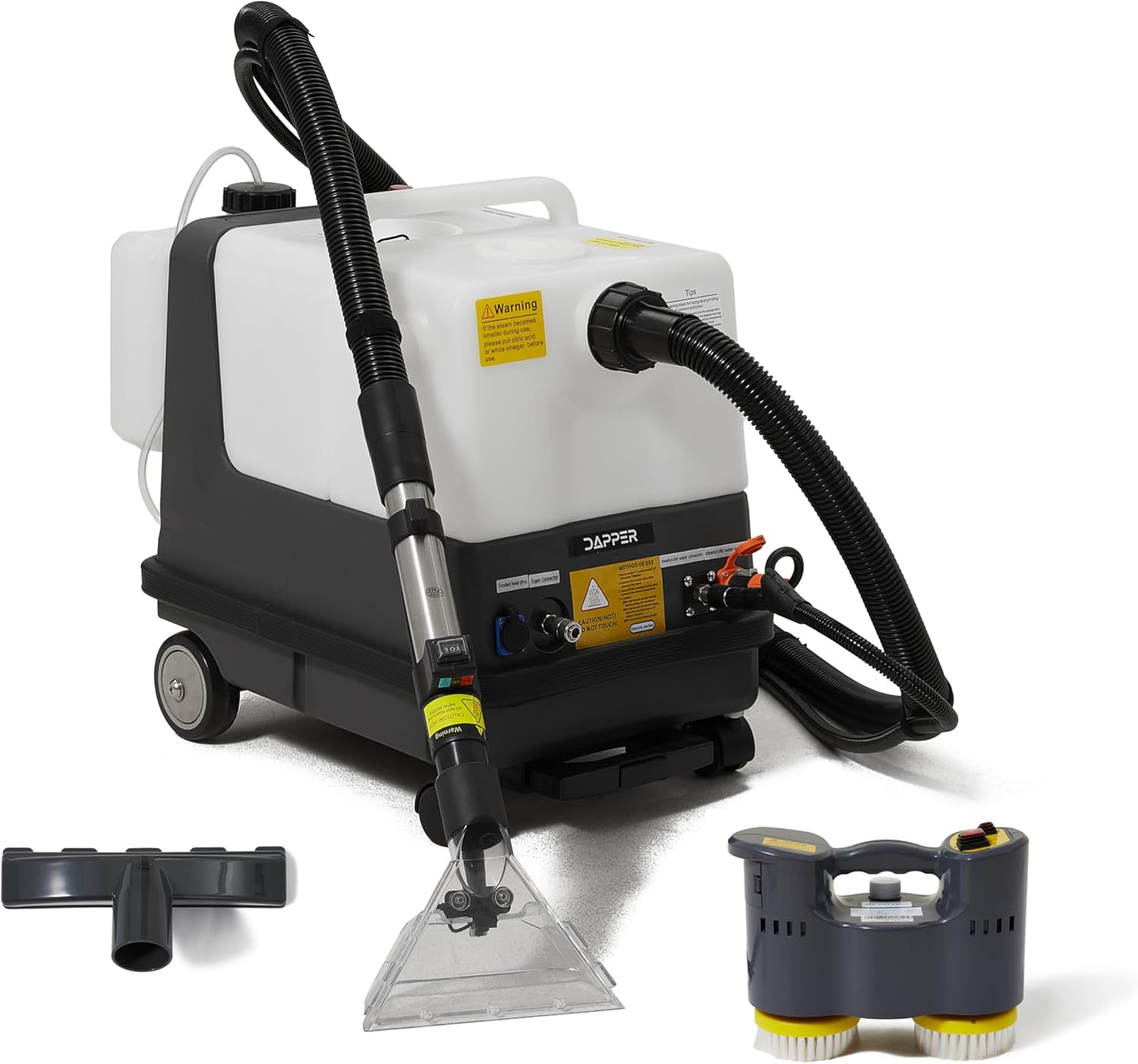 Dapper Commercial Carpet and Upholstery Extractor Cleaning Machine with Steam, Spray-Vacuum, & Mite Remover. 2.5 Gal Tank — Designed for Deep Cleaning. Dual Separate Circuit Power Cords