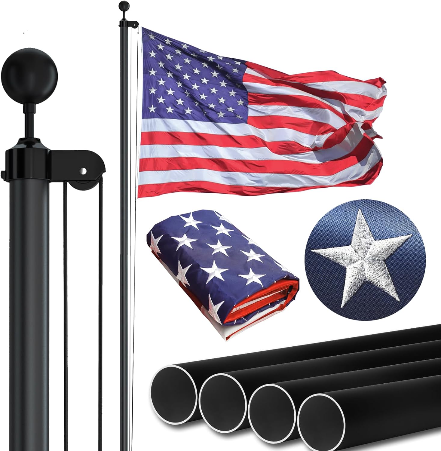 NELXINJO 25FT Heavy Duty Flag Pole – 2.0" Bottom Tube,80MPH Wind-Tested,13 Gauge Aluminum Residential Flagpole Kit with USA Flag & Complete Hardware,Perfect for Patriotic Displays and Gift-Giving.