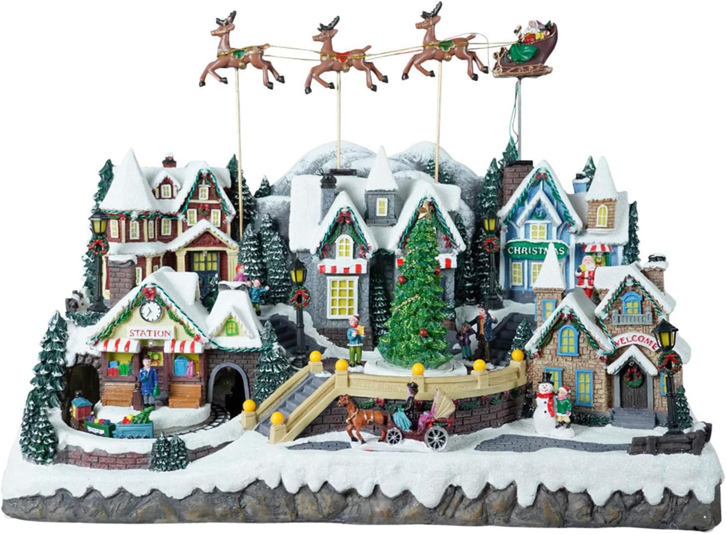 Christmas Village Lighted Decoration Musical Animated Display Christmas Collectible Santa Deer Indoor Decor