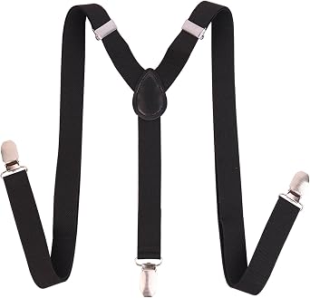 IZUS Men Women Y-Shaped Suspenders and Moustache Mime Acc Adjustable Elastic-Band with Alloy Clip for Wedding Halloween Party