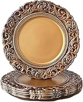 Vista 17 de Platos de carga verde antiguo, cargadores de platos de plástico de 13 pulgadas para platos de cena, bodas, Navidad, Acción de Gracias. Juego de 6