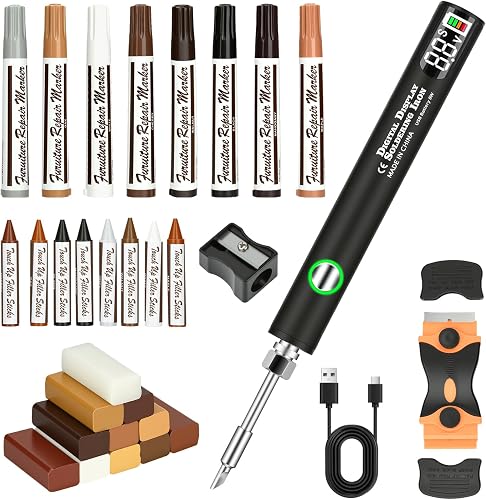 Wood Furniture Repair Kit - Includes Wax Melting Tool, Hard Wax Filler, Marker Pen - Furniture and Countertop Repair Set, Hole for Floor, Table, Door