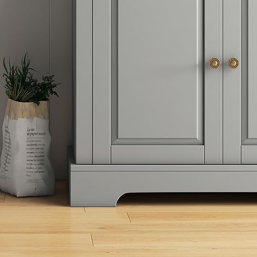 Miniatura 9 de HOMCOM Aparador de buffet, armario de cocina moderno con 2 cajones y estantes ajustables, gabinete de barra de café, gris