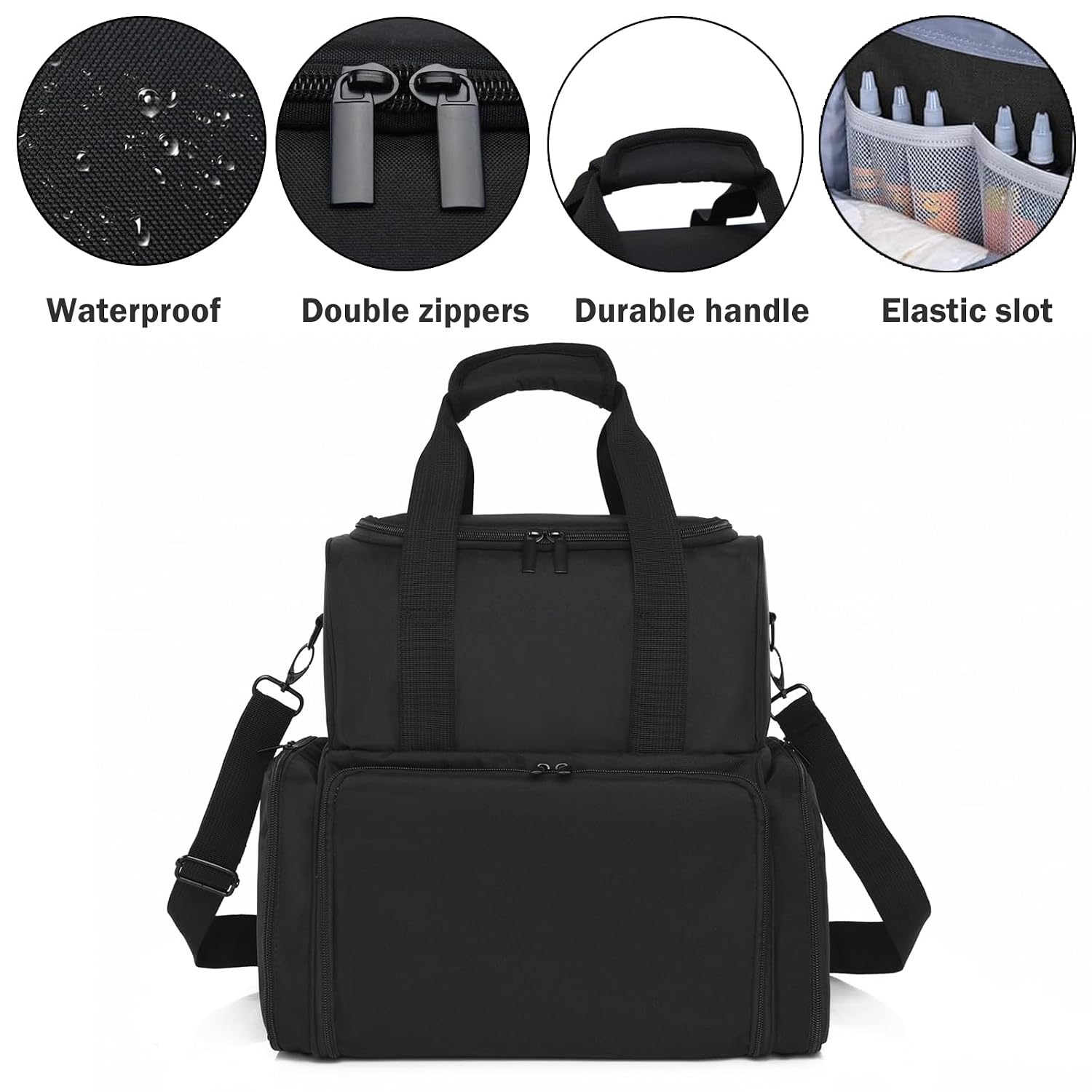 Large Tattoo Case Tattoo Travel Case with 2 Inner Removable Pouches- Waterproof Oxford Fabric Tattoo Travel Storage Bag for Large Tattoo Stencil Printer and Tattoo Supplies (Black Bag Only)