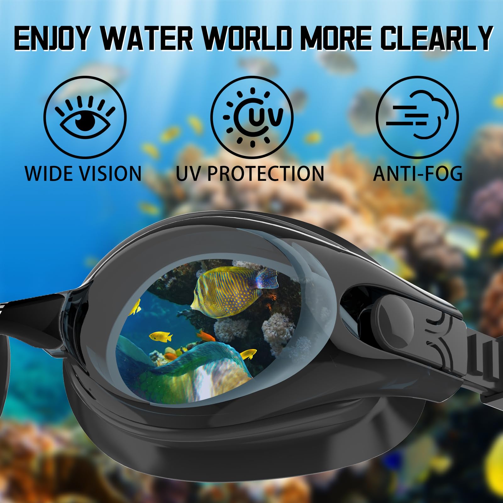 Whale Schwimmbrille HD Anti-Beschlag-Schwimmbrille für Erwachsene/Jugendliche, beide geeignet (schwarz)