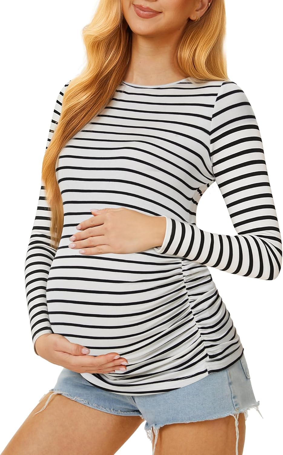 Maternity Shirts Long Sleeve Pregnancy Top for Women with Crew Neck Casual Tee Shirts
