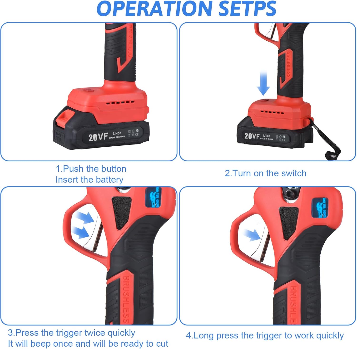 Electric Pruning Shears, Garden Pruner with 2 Rechargeable Battery, Replacement Steel Blade Gloves, Heavy Duty Gardening Bypass Branch Rose, Cordless 48V Power Tree Triming, 30mm 1.2" Cut Diameter