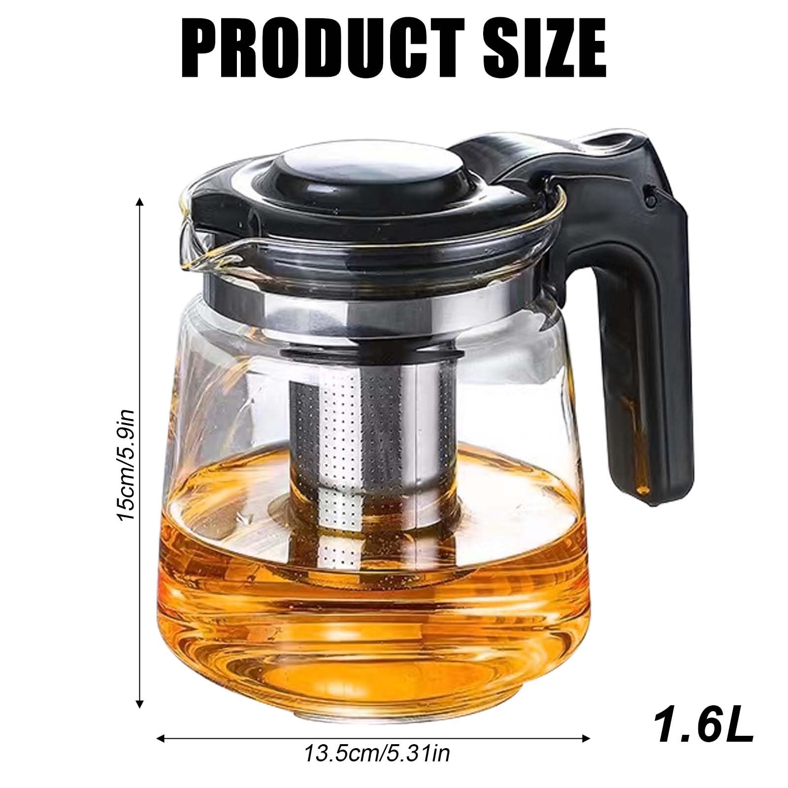 Glazen Kan met Zeef, 1.6 Liter, Premium Theepot met Deksel
