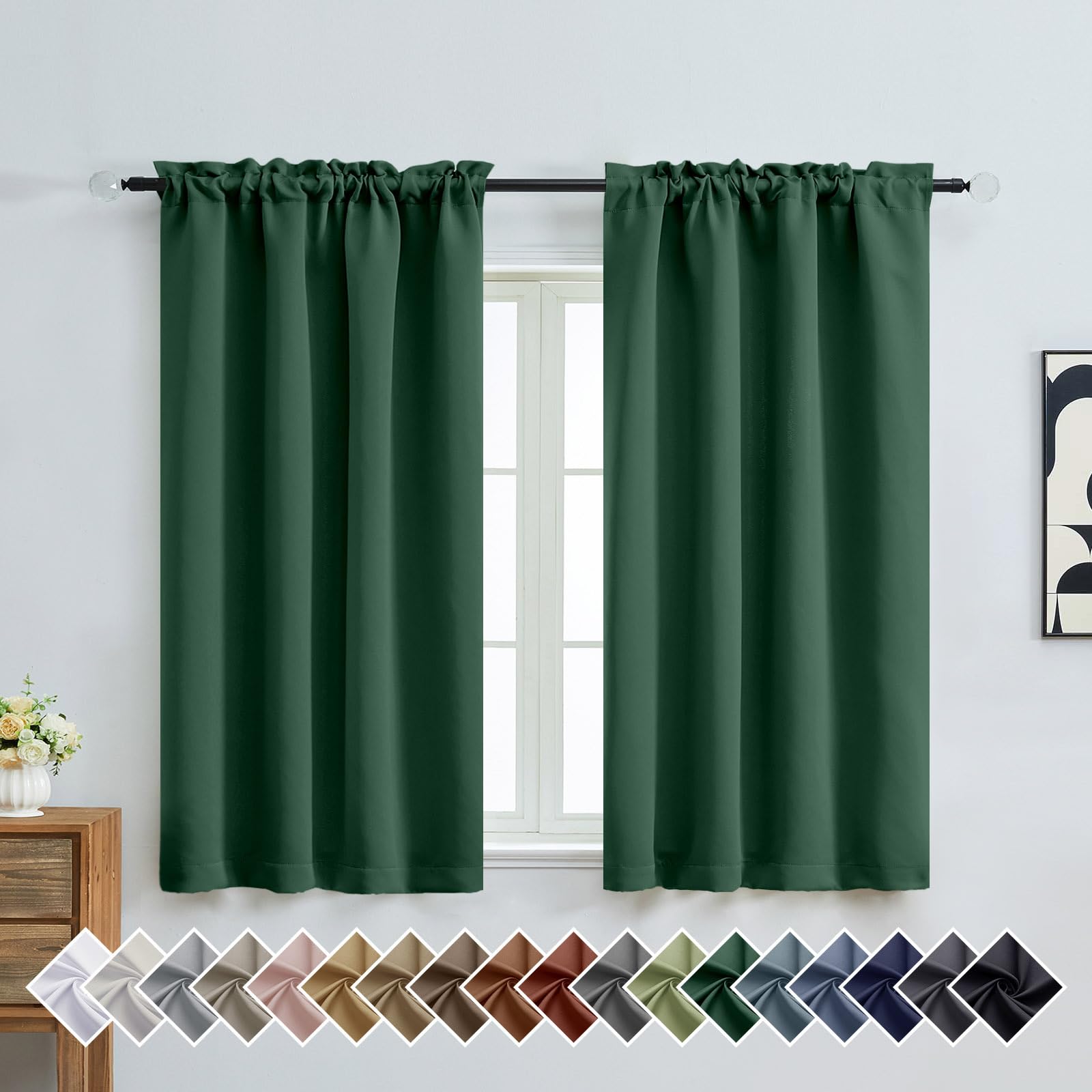 OVZME Christmas Green Short Blackout Curtains for Bedroom 54 Inches Long 2 Panels, Modern Window Treatments Thermal Insulated Curtains for Living Room, Rod Pocket Blackout Drapes, 2x40Wx54L Inches