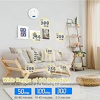 Vista 2 de Detector de monóxido de carbono, batería reemplazable, monitor de gas CO, detector de alarma con pantalla LCD digital y advertencia de sonido