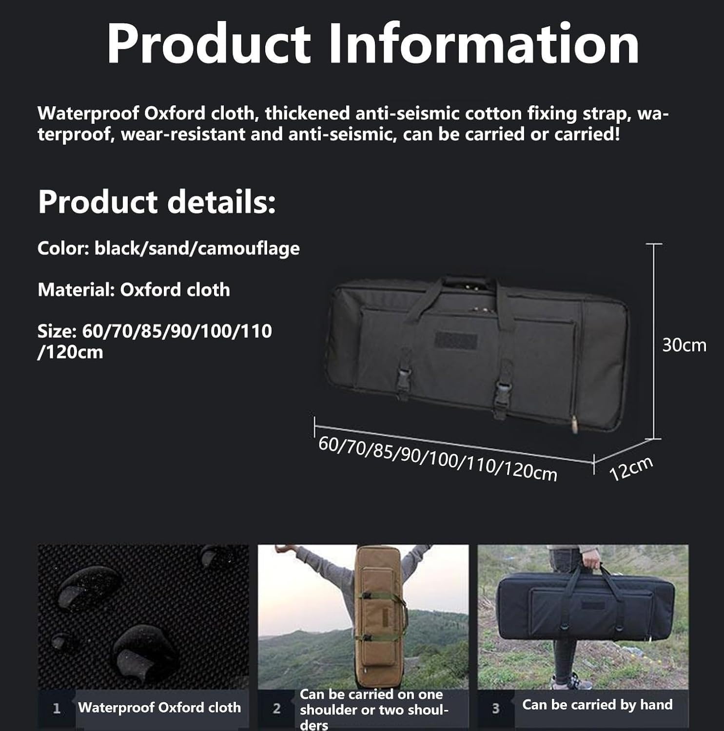 60/70/85/90/100/110/120Cm Fucile Borsa Tattica,Borsa Porta Armi Poligono,Custodia Morbida Fodero Porta Fucili Imbottito,Zaino Fucile Caccia,Canna Pesca Borsa,Borsa Tattica Militare A,28in/70cm