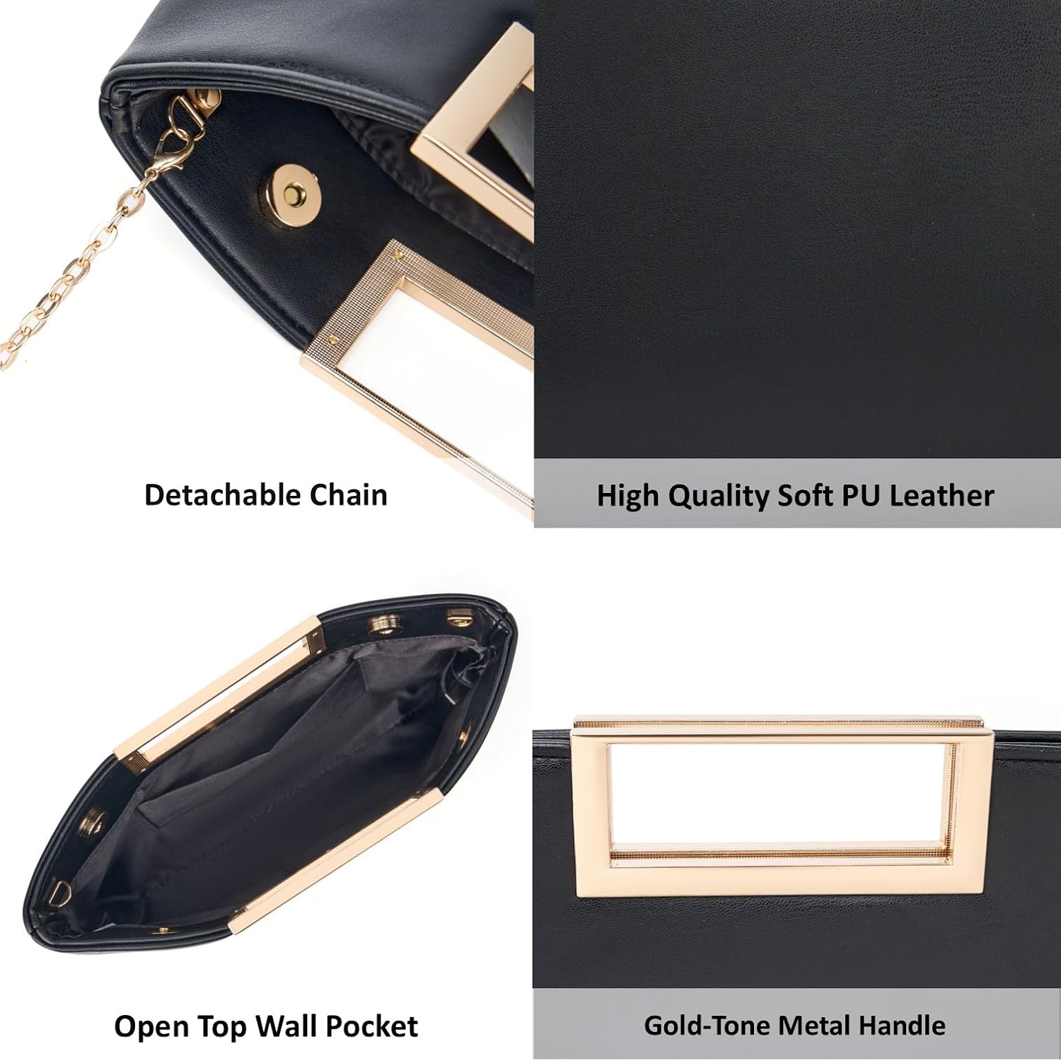 DETARA Clutch Purses for Women Cut Out Handle Clutch PU Leather Evening Bag Elegant Purse for Women Formal Wedding Party