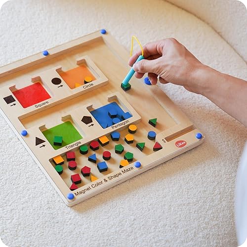 Miniatura 6 de LiKee Fuerte laberinto magnético, juguetes Montessori para niños y niñas de 1, 2, 3 años, rompecabezas Wodden que desarrolla habilidades motoras