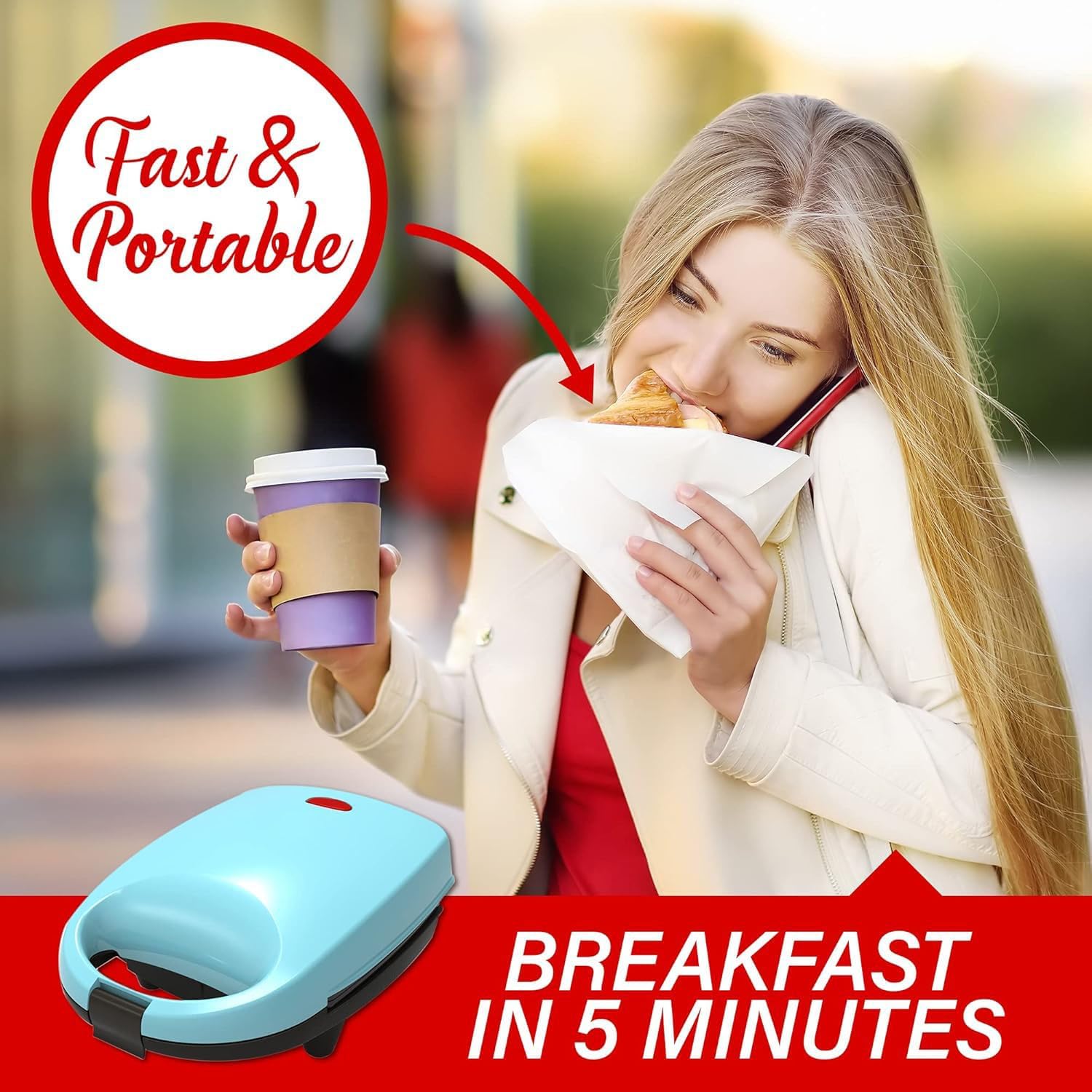 Mini Sous Vide Egg Bite Maker – Non-Stick Quick Egg Cooker with Locking Lid, Compact Design & Bonus Recipes – Fast 5-Minute Breakfast Machine (Blue)