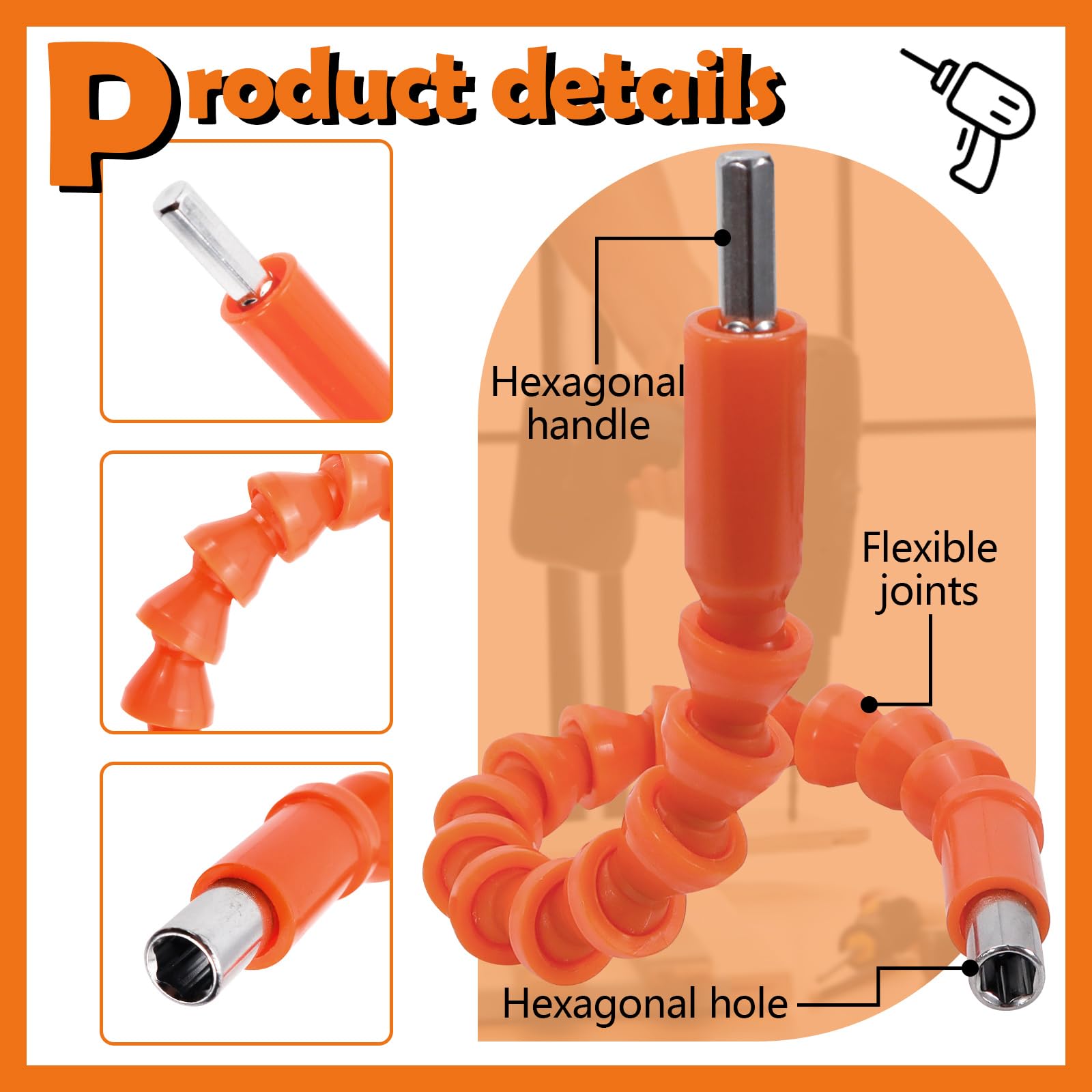 Roucerlin 1 Pack Flexible Bendable Drill Bit Extension, 11.6 Inch Superbit Screwdriver Flexible, Magnetic Drill Extension Bit Holder Flex Shaft Tool for Computer Chassis at Various Angle (Orange) - Image 3