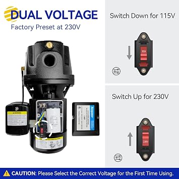 Acquaer Shallow/Deep Well Jet Pump, Cast Iron Convertible Pump with Ejector Kit, Well Depth Up to 25ft or 90ft, 115V/230V Dual Voltage, Automatic Pressure Switch