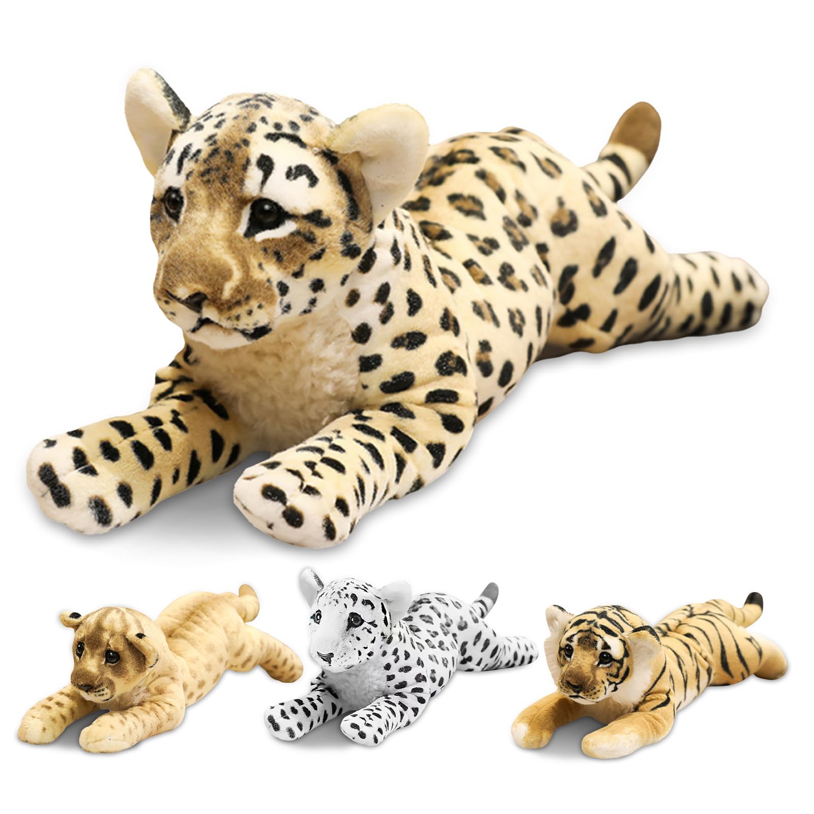 Cheetah Stuffed Animal Giant Leopard Stuffed Animal Large Realistic Stuffed  Cheetah Stuffy Jaguar Plush Toy Birthday Gifts for Kids Girls 19