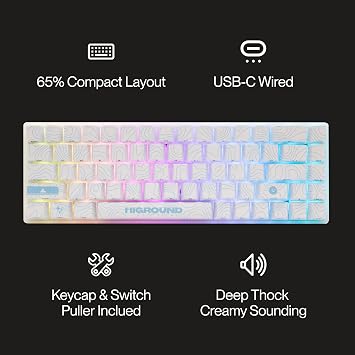 Higround SKYSTONE Basecamp 65% Mechanical USB Wired Gaming Keyboard Silent Glacier Switch Programmable RGB Transparent/Translucent Hot Swappable Deep Sock Creamy Sound PC Keyboard