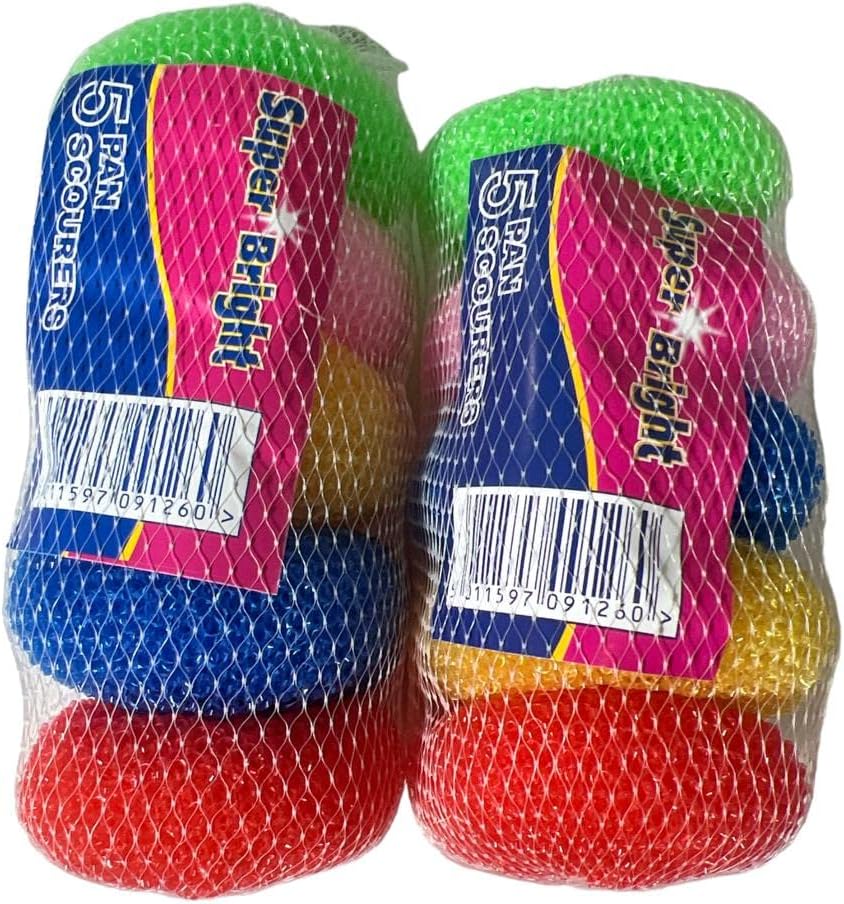 10 x plastic scourers coloured good for non stick pans cleaning scrubbing