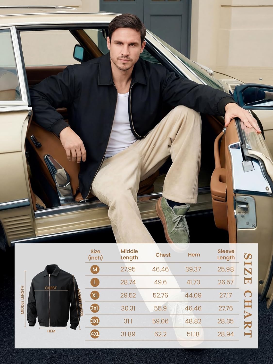 Men‘s Lightweight Windbreaker,Water Resistant Full Zip Up Jacket with Ribbed Cuffs & Hem for Casual,Golf,Office