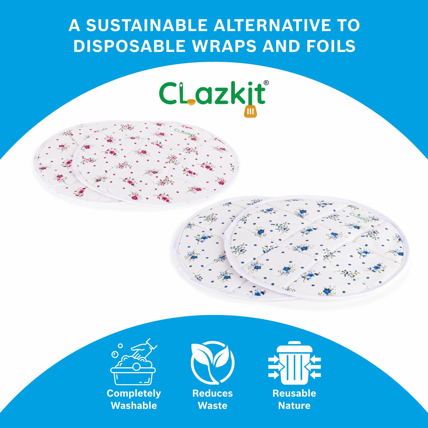 Clazkit Round Roti Chapati Cover 100% Cotton Traditional Roti Rumals Tortilla Covers- 4pcs set, Multicolor 3