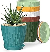SQKH 4 Inch Plant Pots 6 Pack, Colorful Indoor Planters with 48 Drainage Holes & Trays for Succulents, Orchids, Herbs