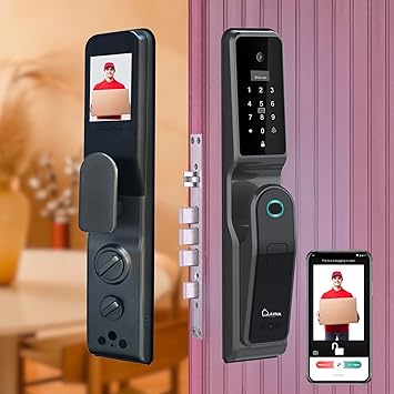 LAVNA 8 Way Premium Smart Door Lock with Camera N Face, Fingerprint, Mobile App, WiFi + Bluetooth, RFID Card, OTP, PIN and Manual Key | 5-Bolt Security | for Wooden Doors 3 Yr Warranty (LA44 Face)