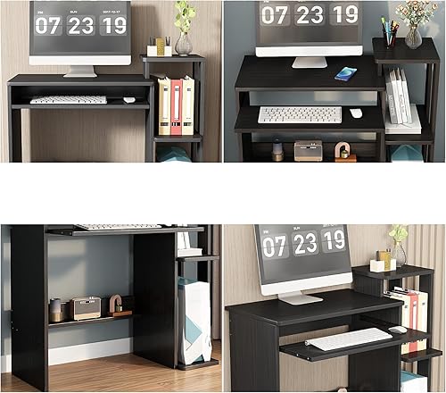 Miniatura 4 de Escritorio de estudio multiusos escritorio pequeño compacto de 35 pulgadas para dormitorio con estantes de almacenamiento de 3 niveles y bandeja