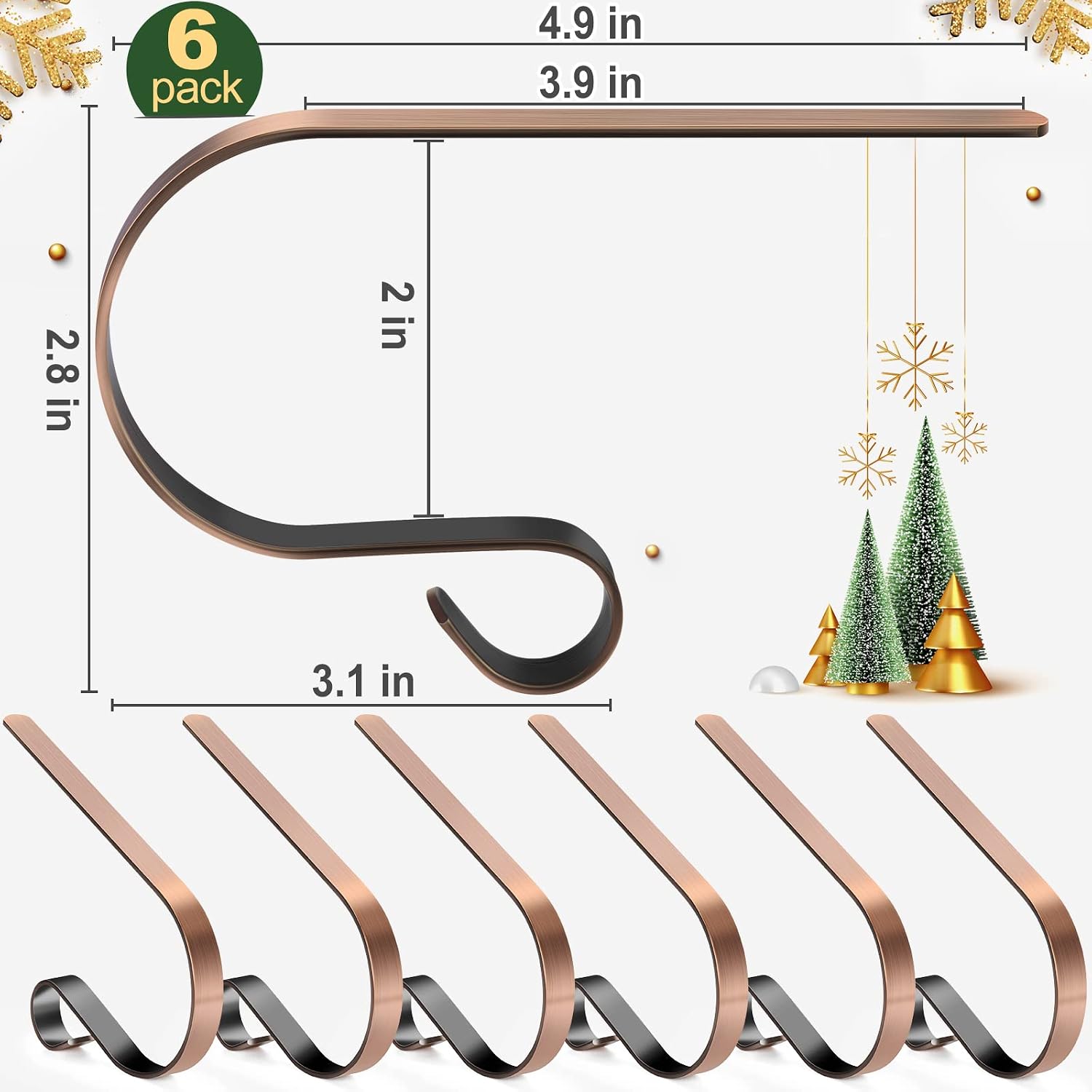 KMUYSL 6 Pack Christmas Stocking Holders, Adjustable Stocking Mantle Hooks for Fireplace, Lightweight Stocking Hangers, Non-Skid Stocking Holders for Christmas Decoration (Red Bronze)