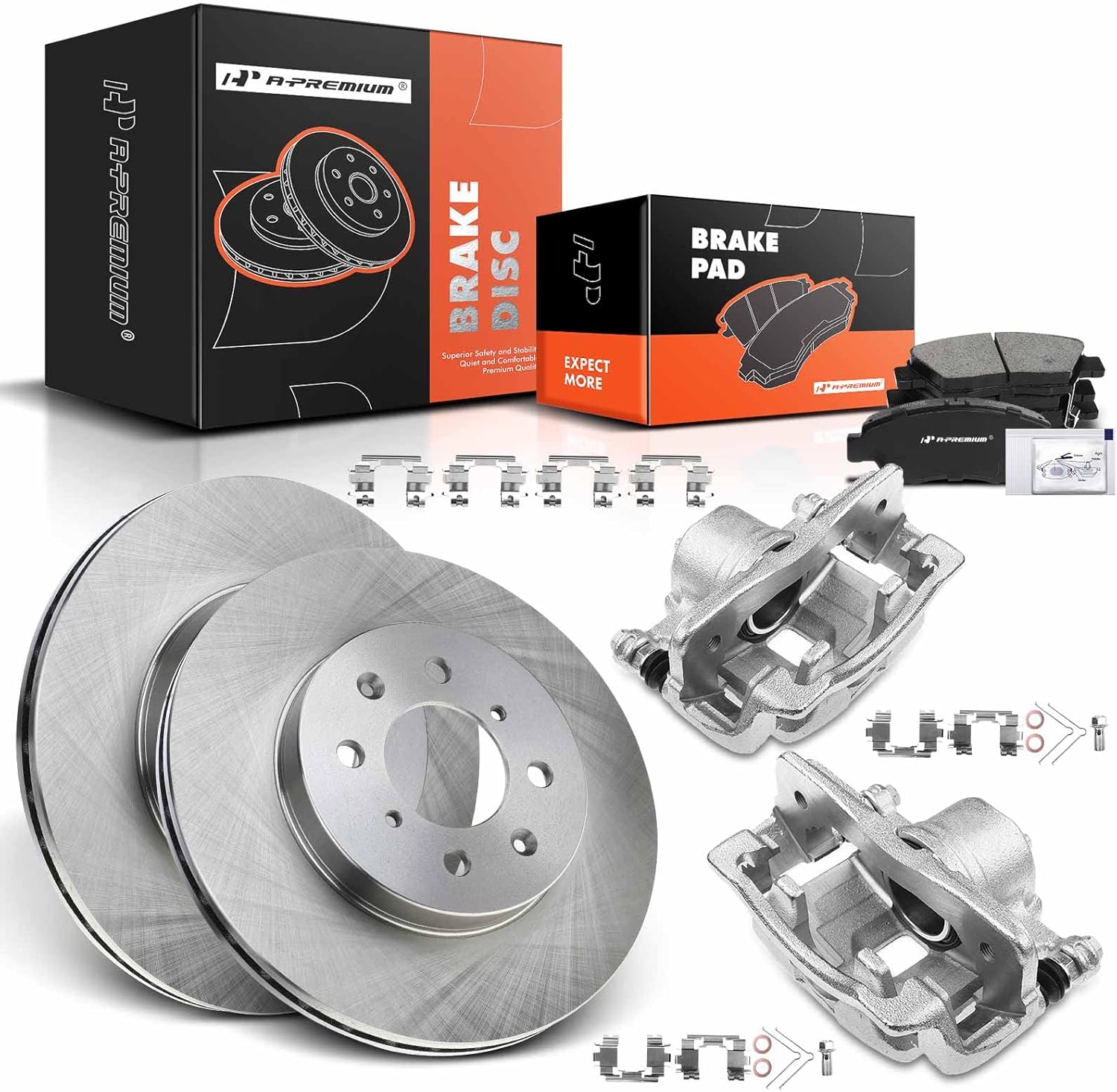 A-Premium Front Disc Brake Rotors and Ceramic Pads Kit with Calipers Compatible with Honda Fit 2007 2008 L4 1.5L SOHC 8PC-Set