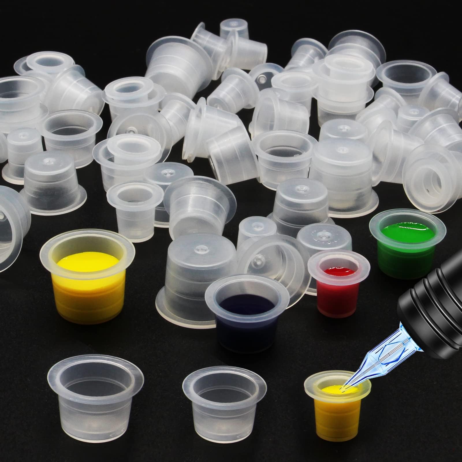 self-tanners 300Pcs Mixed Pigment Cups Caps #9 Small #13 Medium #16 Large Disposable Ink Cups for Microblading Permanent Makeup Pigment Clear Holder Container Caps
