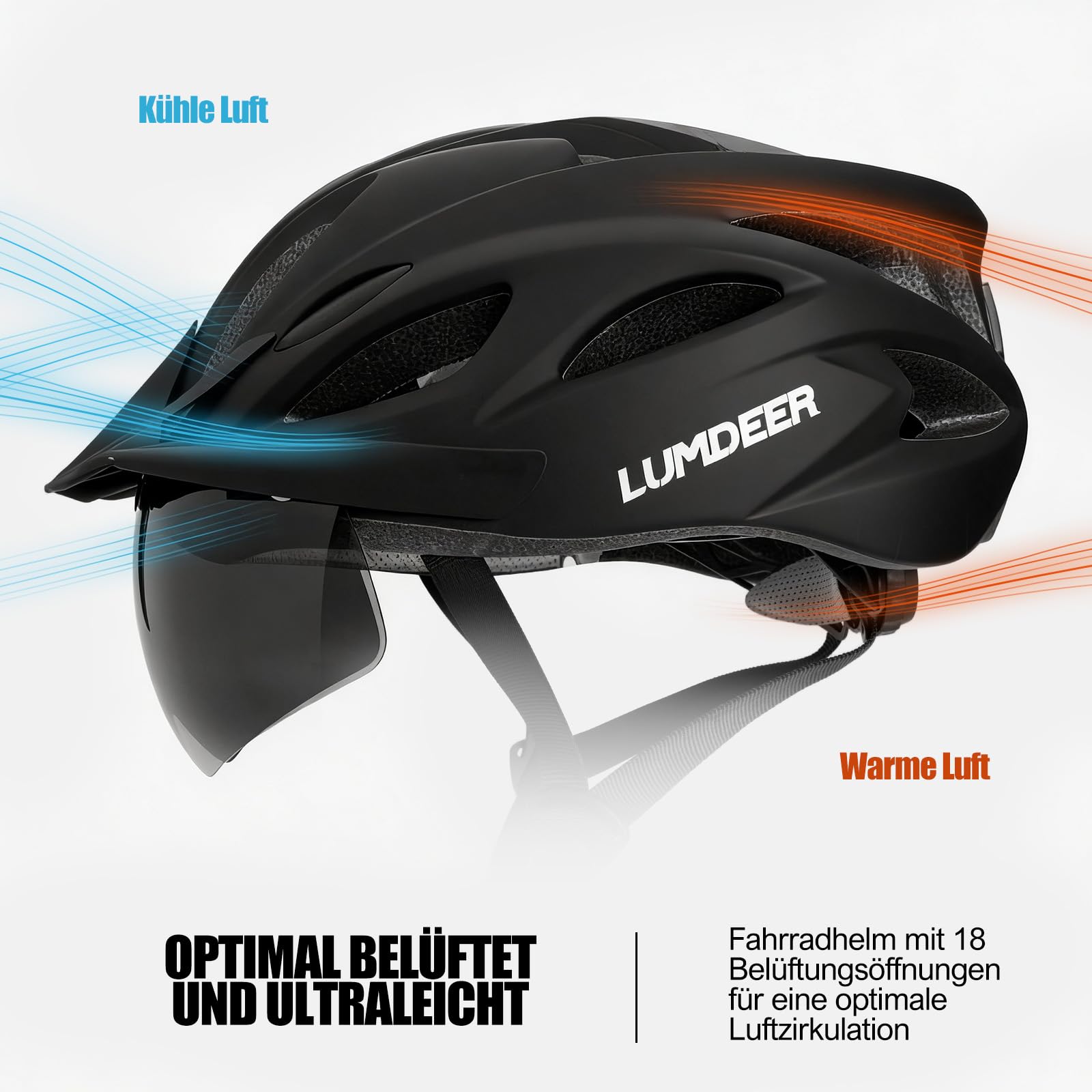 LUMDEER Fahrradhelm Herren und Damen Erwachsene mit Visier und Licht