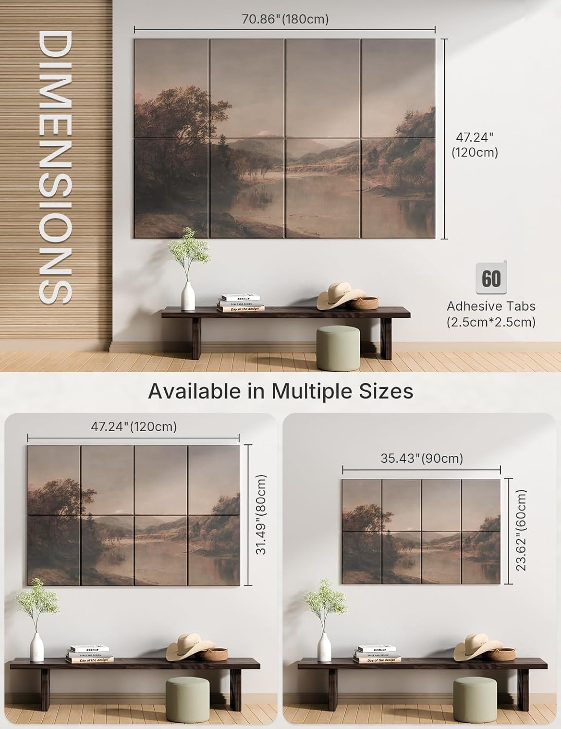 Wall Art Acoustic Panels,70''×47''Sound Absorbing Panels-8-Pack with 60 Adhesive Tabs, Decorative Sound Absorbing Panels for Living Room and Recording Studio, Offices-Mount Washington