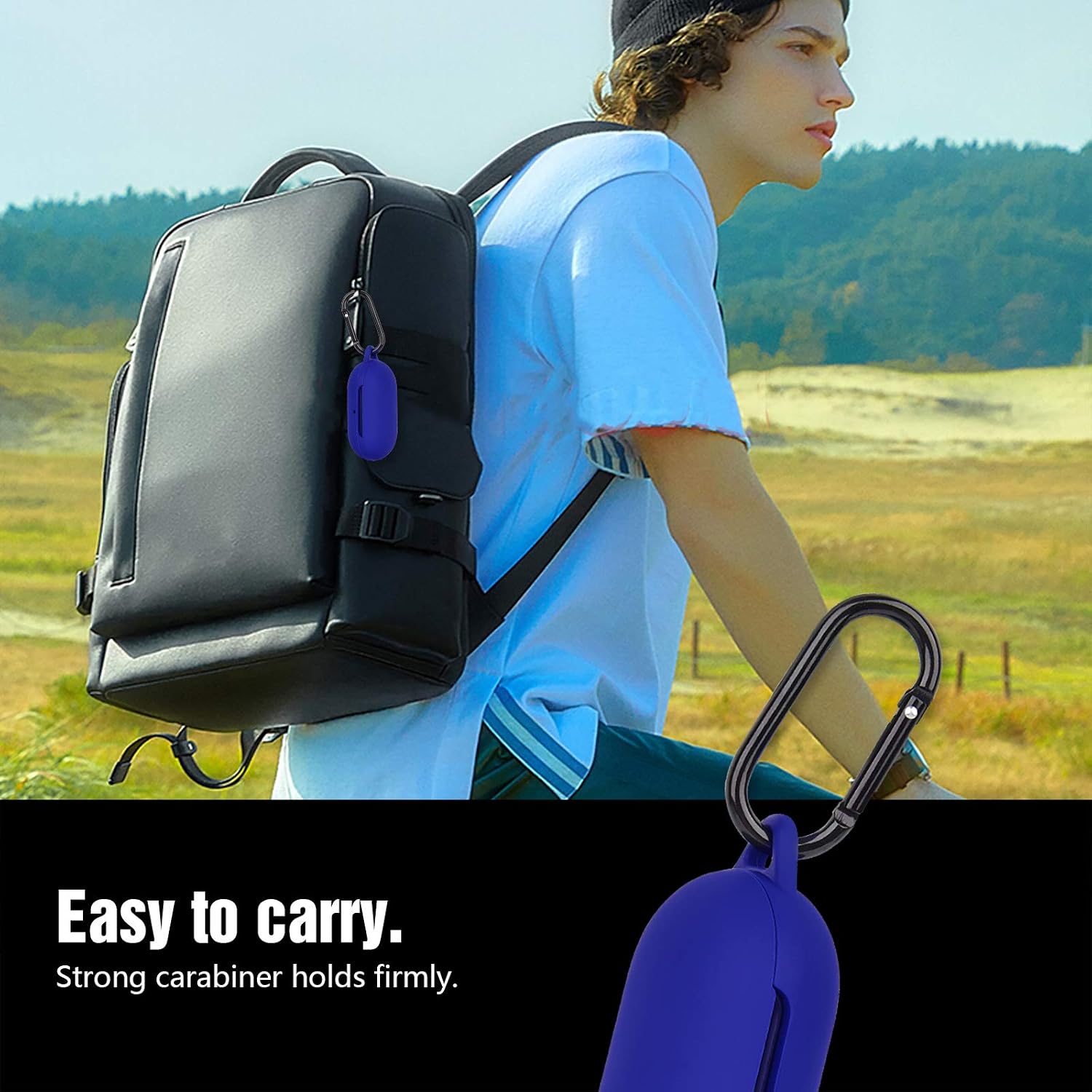 AIRSPO Silicone Case Cover for Galaxy Buds+ Plus(2020)/Galaxy Buds(2019) Samsung Galaxy Earbuds Protective Skin with Carabiner Keychain (Cobalt Blue