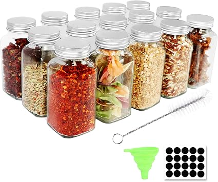 15 Packs, 6oz Glass Spice Jars, 180ml Square Spice Bottles