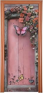 Burbuja Valentine Flowers Pink Wood Door Cover, Stretch Fabric Backdrop Door Porch Covers for Home Party Holidays Decoration, 35x79 In