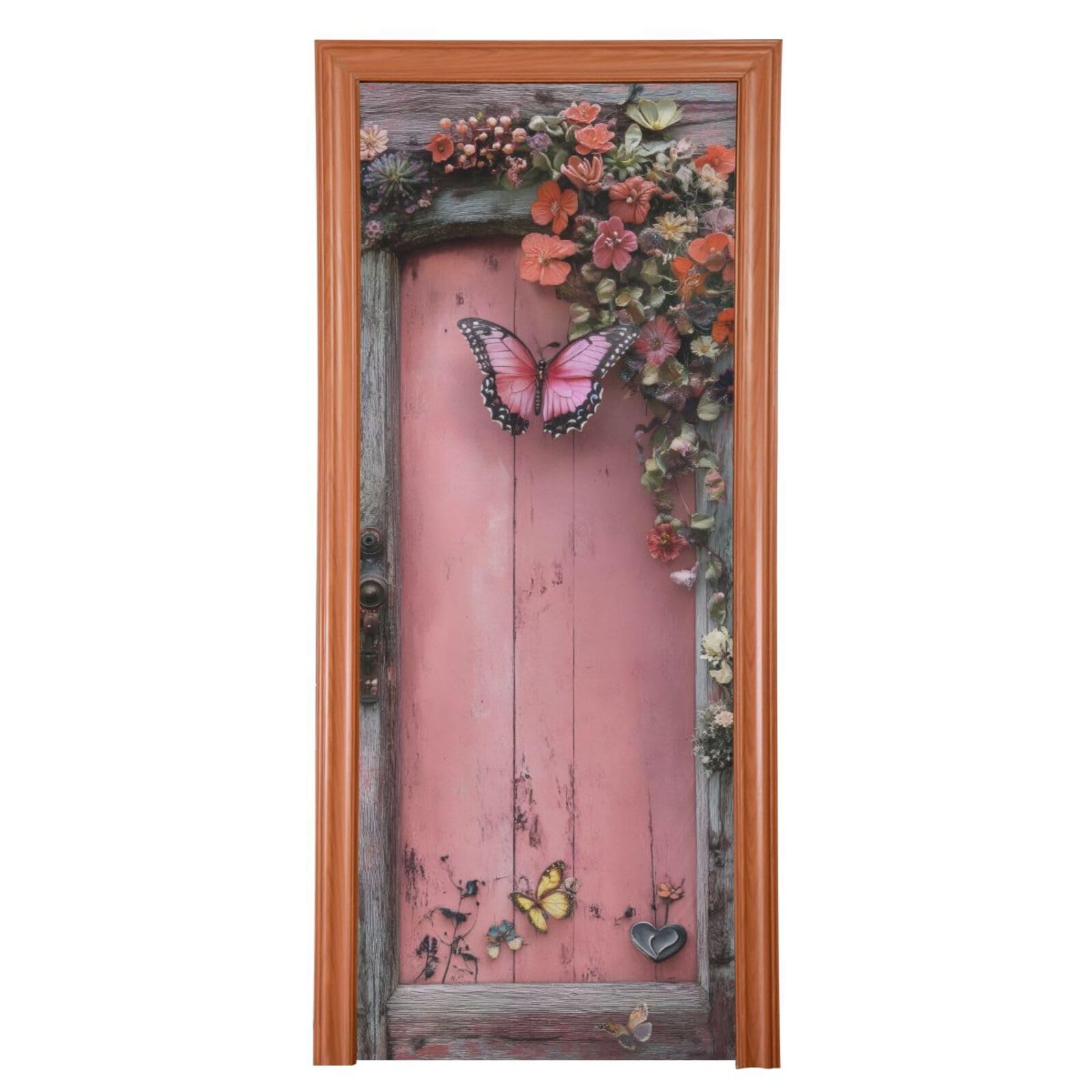 Burbuja Valentine Flowers Pink Wood Door Cover, Stretch Fabric Backdrop Door Porch Covers for Home Party Holidays Decoration, 32x79 In